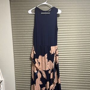 Elegant Navy and Peach Floral Maxi Dress